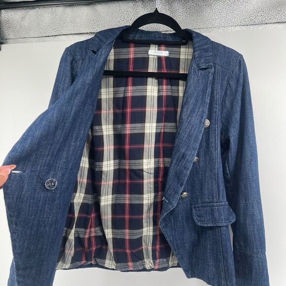 ECO Italy Women’s Dark Wash Denim Blazer Size 42 (US 6) Double Breasted - Picture 14 of 16